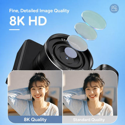 18X Zoom 8K Digital Camera for Vlogging with WiFi Dual Lens 80MP Autofocus Camera for Teens Students