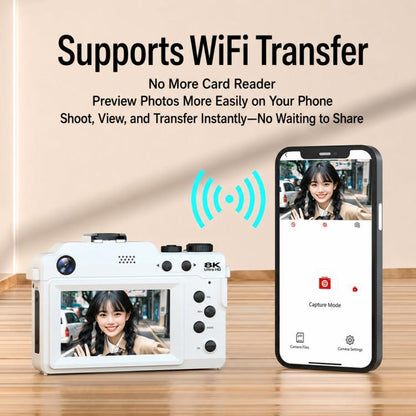 18X Zoom 8K Digital Camera for Vlogging with WiFi Dual Lens 80MP Autofocus Camera for Teens Students