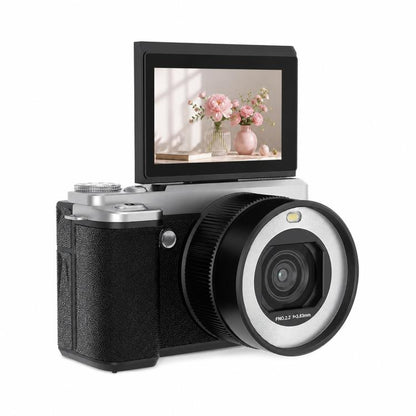 5K 18X Zoom Vlogging Camera With 180-Degree Flip Screen Dual Lens 80MP Digital Camera 32GB Card