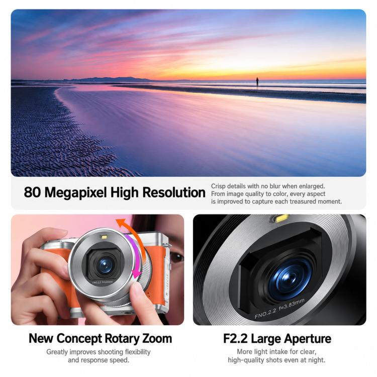 5K 18X Zoom Vlogging Camera With 180-Degree Flip Screen Dual Lens 80MP Digital Camera 32GB Card