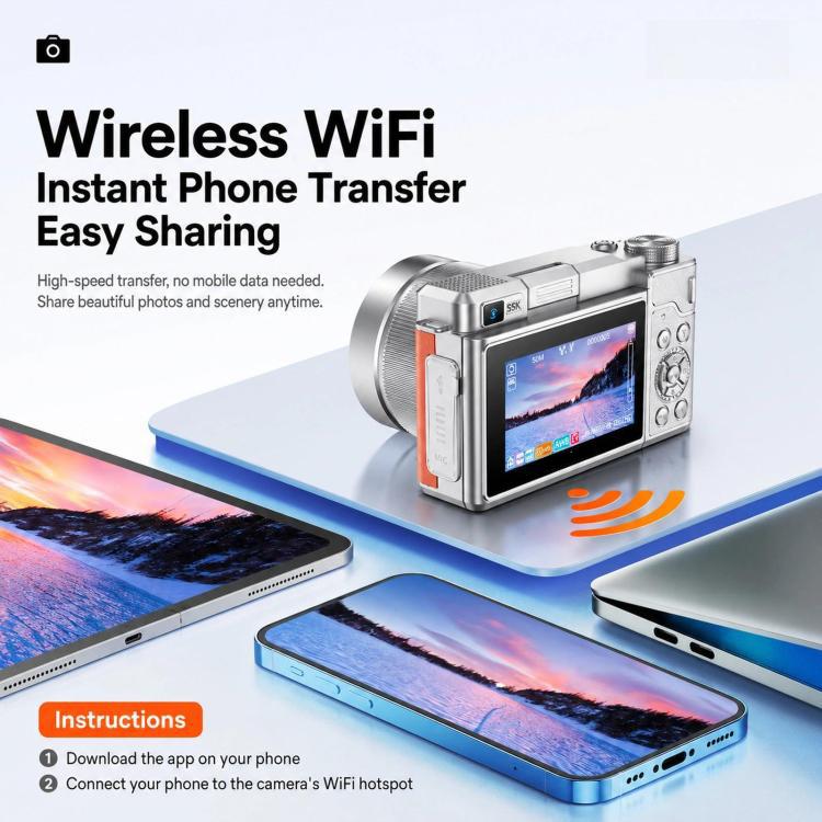 5K 18X Zoom Vlogging Camera With 180-Degree Flip Screen Dual Lens 80MP Digital Camera 32GB Card