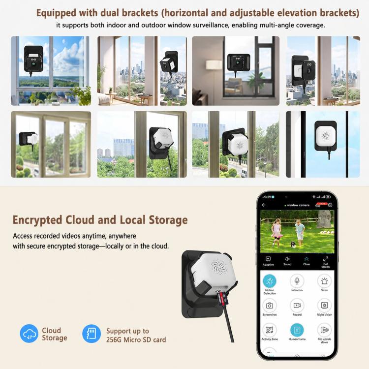2K HD Smart Dual Bracket Window Camera WiFi Punch-Free Home Security Camera
