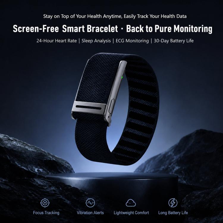 Screenless Fitness Tracker with ECG & HRV Lightweight Nylon Braided Band Health Monitor