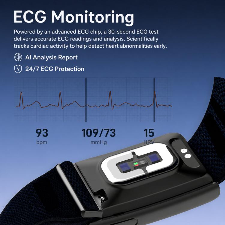 Screenless Fitness Tracker with ECG & HRV Lightweight Nylon Braided Band Health Monitor