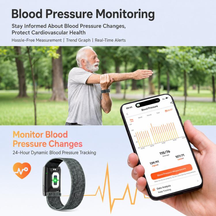 Screenless Fitness Tracker with ECG & HRV Lightweight Nylon Braided Band Health Monitor