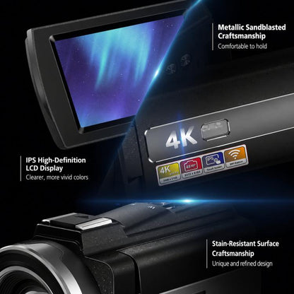 4K Video Camera Camcorder 48MP 3.0 Inch IPS Touch Screen With IR Night Vision 16X Digital Zoom WiFi Remote Control, No Card, With 16GB Card, With 32GB Card, With 64GB Card