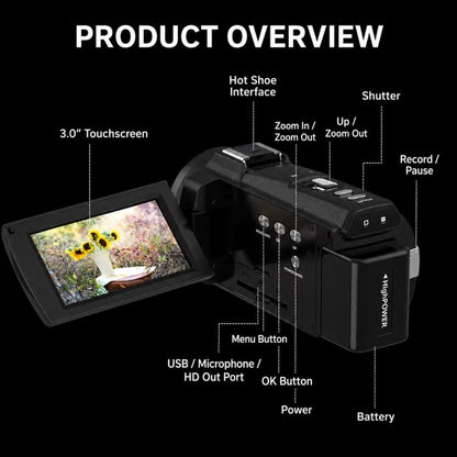 4K Video Camera Camcorder 48MP 3.0 Inch IPS Touch Screen With IR Night Vision 16X Digital Zoom WiFi Remote Control, No Card, With 16GB Card, With 32GB Card, With 64GB Card