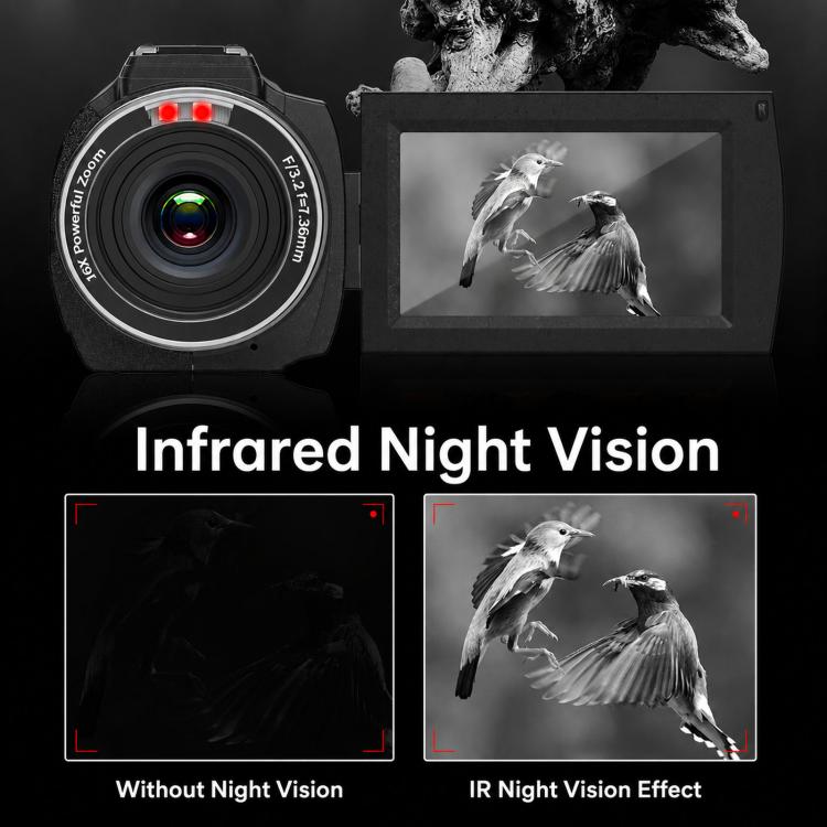 4K Video Camera Camcorder 48MP 3.0 Inch IPS Touch Screen With IR Night Vision 16X Digital Zoom WiFi Remote Control, No Card, With 16GB Card, With 32GB Card, With 64GB Card