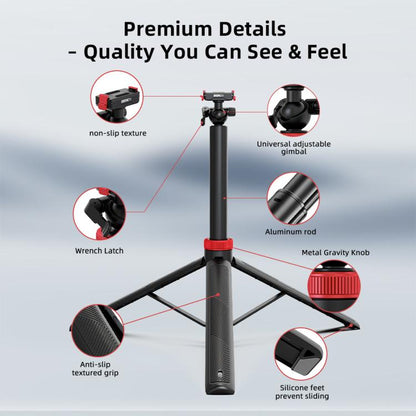 BRDRC 1.6m Ball Head Quick-release Tripod Extension Selfie Stick, For DJI Osmo Action 6 / Nano, For DJI Osmo Action 3 / 4 / 5 Pro