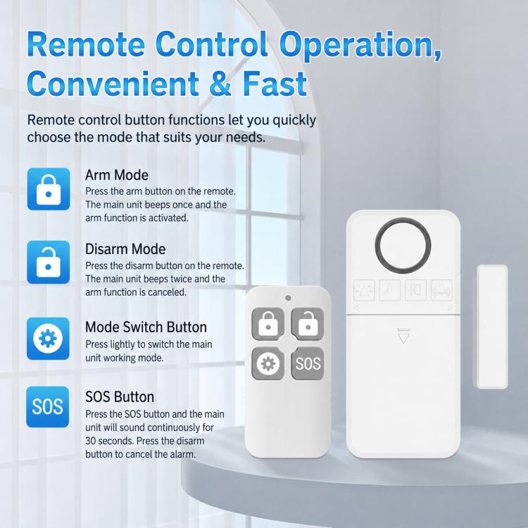 2-Piece Set Wireless Door Window Alarm With Remote Control 130dB Magnetic Sensor For Home Security 4 Modes