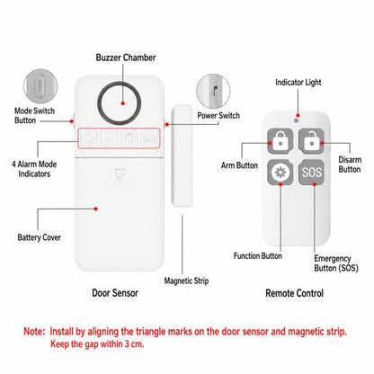 2-Piece Set Wireless Door Window Alarm With Remote Control 130dB Magnetic Sensor For Home Security 4 Modes