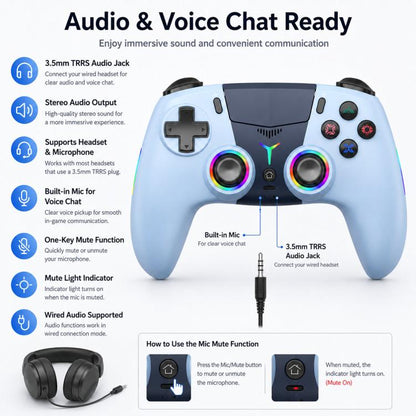 For PS5 Wireless Controller Bluetooth Gamepad With RGB Light, Hall Effect Joy, Back Macro Button