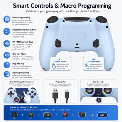 For PS5 Wireless Controller Bluetooth Gamepad With RGB Light, Hall Effect Joy, Back Macro Button