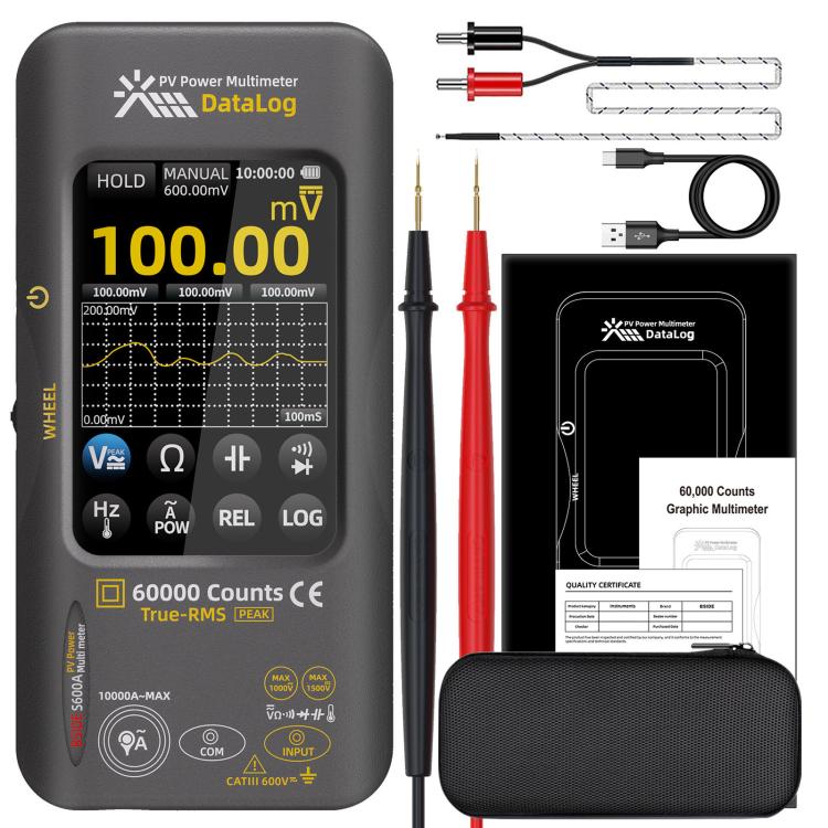 BSIDE S600A 60000 Counts Touchscreen Graphic Multimeter True-RMS PV Solar Tester Data Logger, Standard, Standard+TP02 Flexible Current Clamp