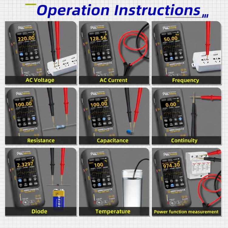 BSIDE S600A 60000 Counts Touchscreen Graphic Multimeter True-RMS PV Solar Tester Data Logger, Standard, Standard+TP02 Flexible Current Clamp
