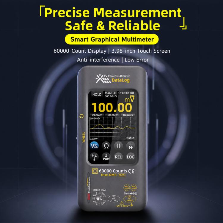 BSIDE S600A 60000 Counts Touchscreen Graphic Multimeter True-RMS PV Solar Tester Data Logger, Standard, Standard+TP02 Flexible Current Clamp