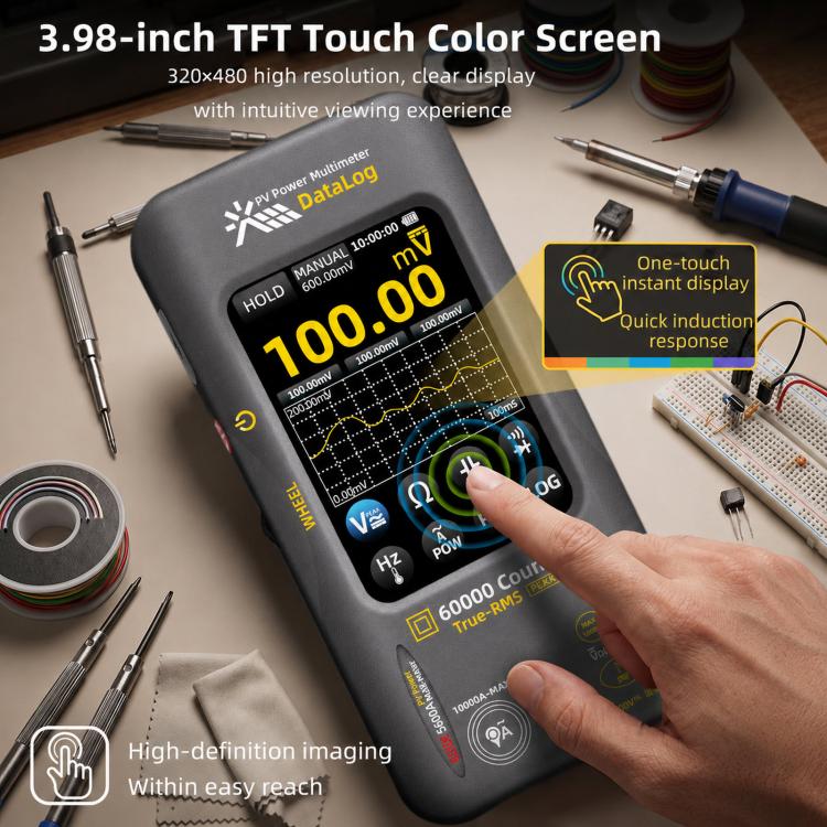 BSIDE S600A 60000 Counts Touchscreen Graphic Multimeter True-RMS PV Solar Tester Data Logger, Standard, Standard+TP02 Flexible Current Clamp