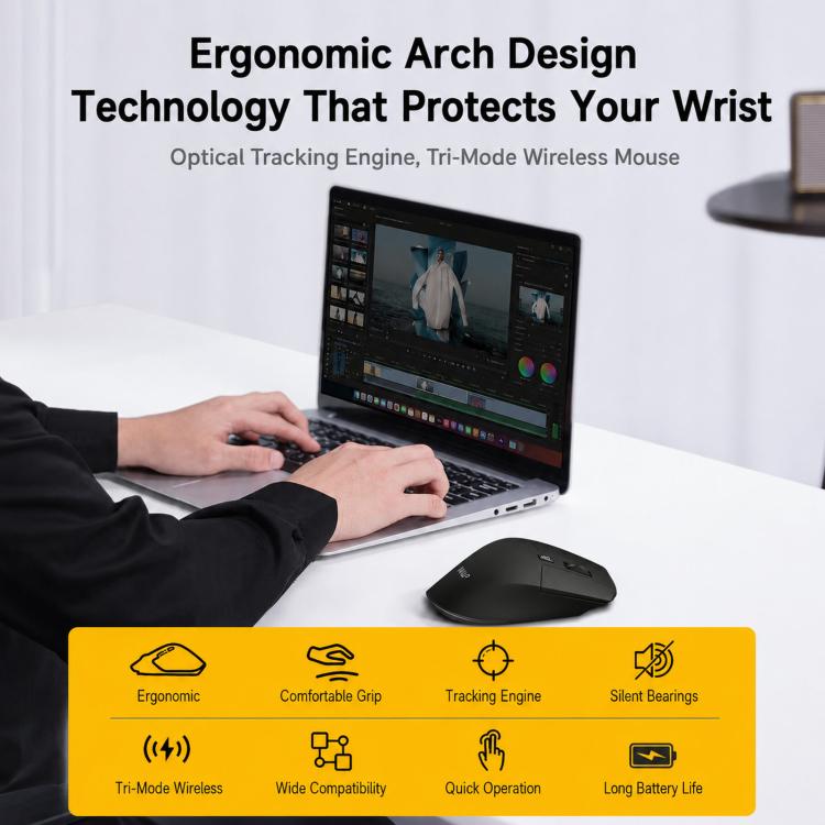W&P M-WB2 Wireless Ergonomic Mouse Tri-Mode Bluetooth & 2.4G Silent Computer Mouse