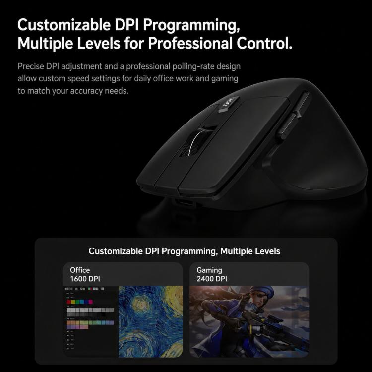W&P M-WB2 Wireless Ergonomic Mouse Tri-Mode Bluetooth & 2.4G Silent Computer Mouse