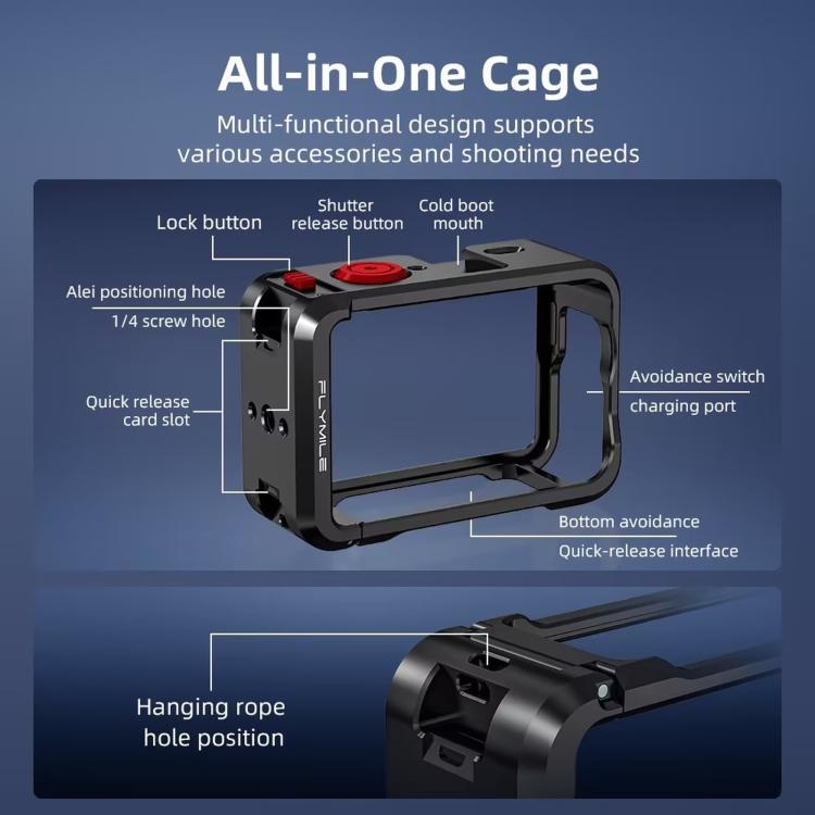 For DJI Osmo Action 6 Flymile Action Camera Metal Protective Case Extension Frame