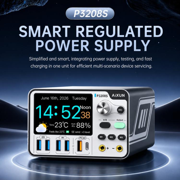 AiXUN P3208S Intelligent Adjustable DC Regulated Power Supply Meter Mobile Phone Repair Power Supply, EU Plug, US Plug