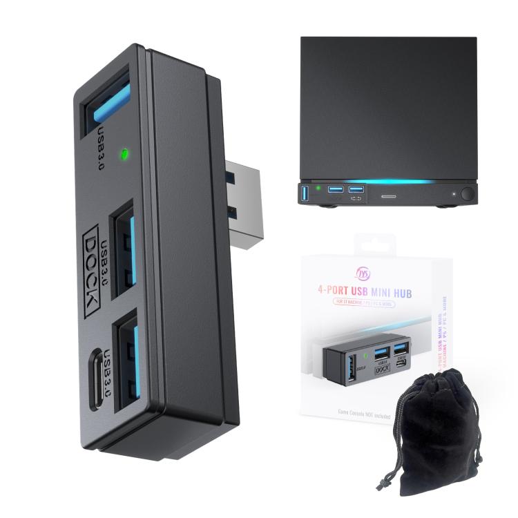JYS 4-Port USB 3.0 Mini Hub For Steam Machine & PS5 Multi-Port USB Expander With 3 USB-A & 1 USB-C Port, USB 3.0 Mini Hub