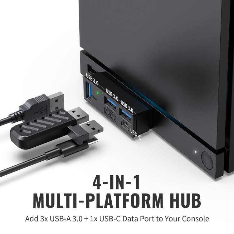 JYS 4-Port USB 3.0 Mini Hub For Steam Machine & PS5 Multi-Port USB Expander With 3 USB-A & 1 USB-C Port, USB 3.0 Mini Hub