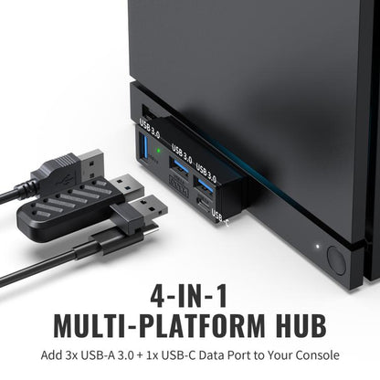 JYS 4-Port USB 3.0 Mini Hub For Steam Machine & PS5 Multi-Port USB Expander With 3 USB-A & 1 USB-C Port, USB 3.0 Mini Hub