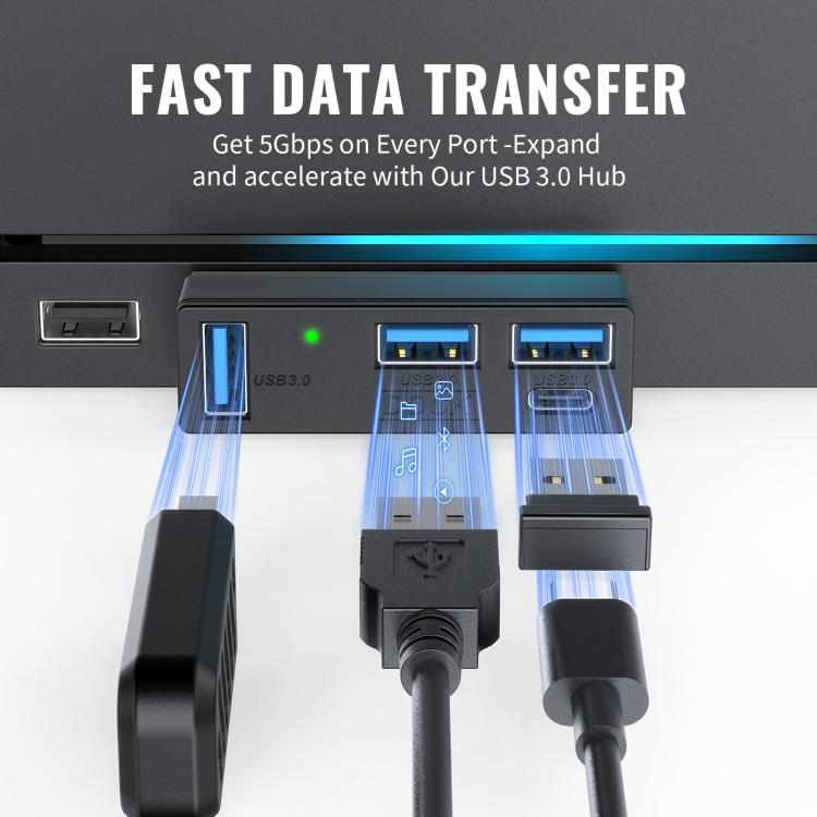 JYS 4-Port USB 3.0 Mini Hub For Steam Machine & PS5 Multi-Port USB Expander With 3 USB-A & 1 USB-C Port, USB 3.0 Mini Hub