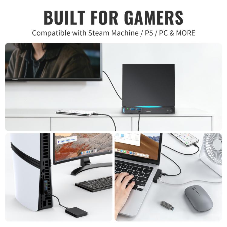 JYS 4-Port USB 3.0 Mini Hub For Steam Machine & PS5 Multi-Port USB Expander With 3 USB-A & 1 USB-C Port, USB 3.0 Mini Hub
