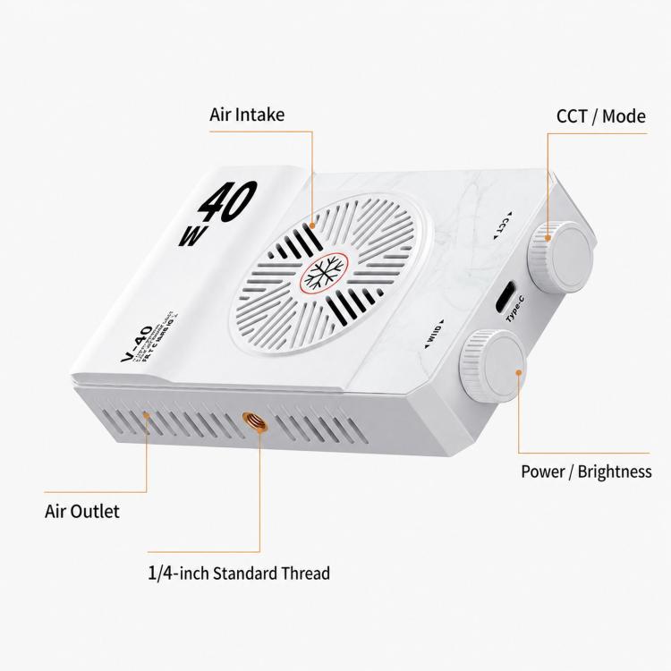 V-40 Portable 40W LED Video Light 2500K-9000K CRI 96+ Rechargeable Pocket Photography Light Panel, V-40