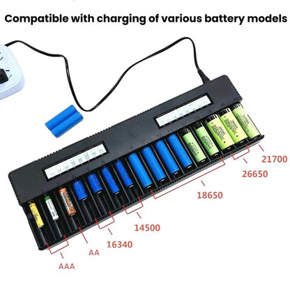 HD-5885 16-Slot Multifunctional LCD Lithium Battery Charger For 26650 / 21700 / 18650 Batteries, US Plug, EU Plug