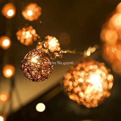 20 LEDs Rattan Balls Lights Fairy Holiday Christmas Outdoor LED Decorative Lamp