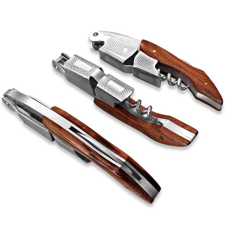 2 PCS Wood Handle Professional  Multifunction Double Steel Head Portable Screw Corkscrew Wine Bottle Opener