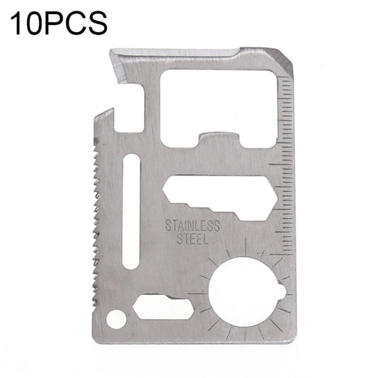 100 PCS 11 in 1 Outdoor Portable Multi-function Stainless Steel Hollow Tool Card Cutter with Leather Case, Size: 6.9 x 4.5cm, 10 PCS