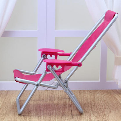 1:6 Folding Canvas Beach Chair Recliner for Doll, Folding Canvas Beach Chair