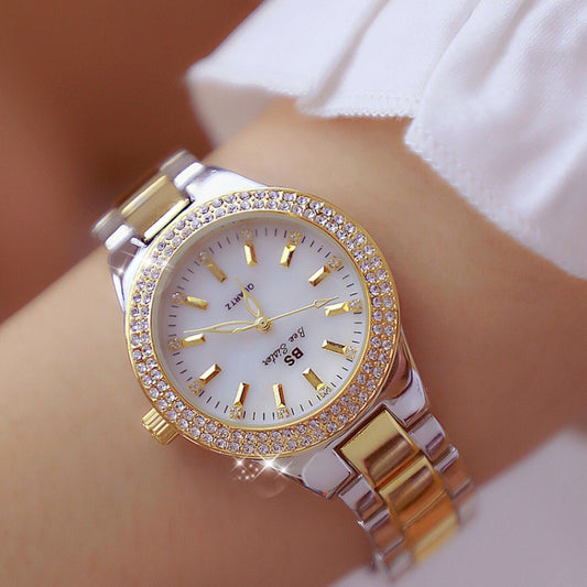 Montre BS Beesister FA1258 pour femme, boîtier rond, bracelet en alliage et diamants