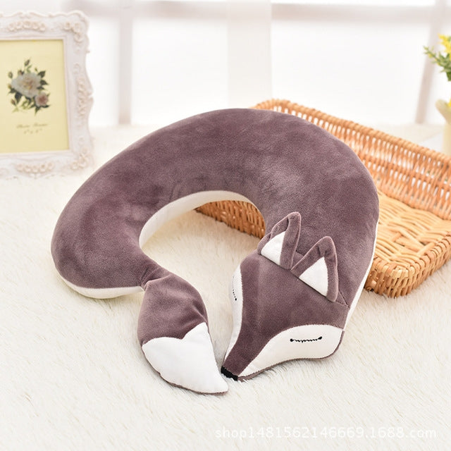Joli oreiller de voyage en coton peluche en forme de U motif renard pour voiture, avion, 30x30x8cm