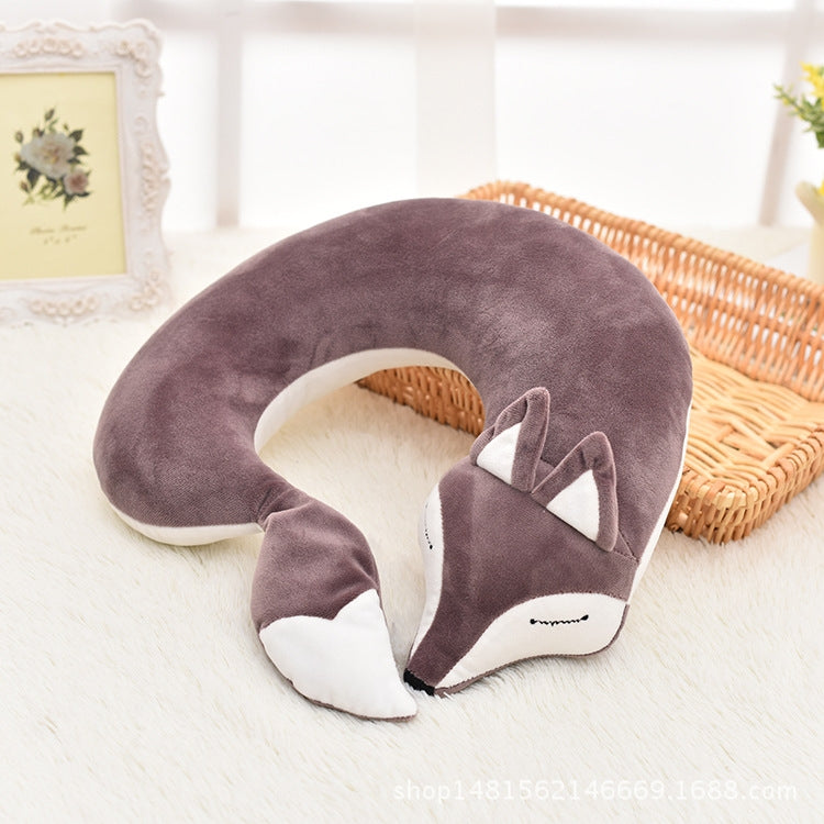 Joli oreiller de voyage en coton peluche en forme de U motif renard pour voiture, avion, 30x30x8cm