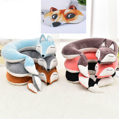 Joli oreiller de voyage en coton peluche en forme de U motif renard pour voiture, avion, 30x30x8cm