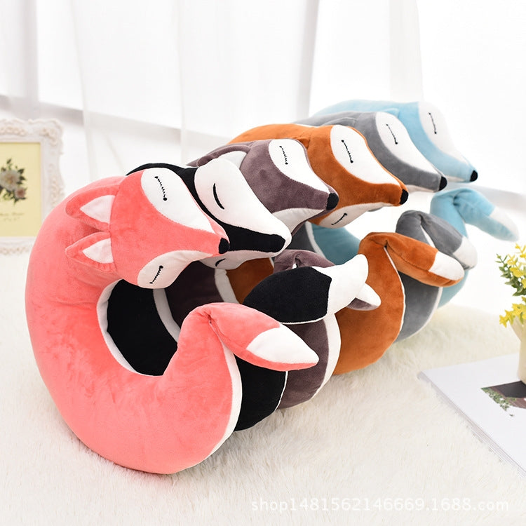 Joli oreiller de voyage en coton peluche en forme de U motif renard pour voiture, avion, 30x30x8cm