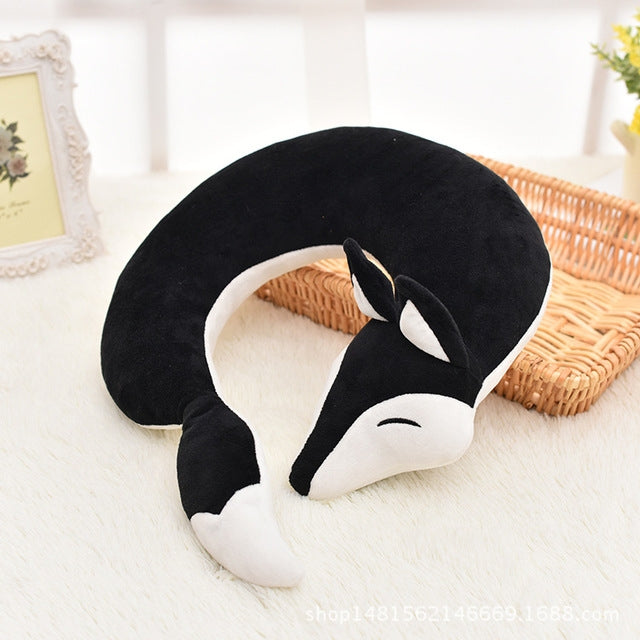 Joli oreiller de voyage en coton peluche en forme de U motif renard pour voiture, avion, 30x30x8cm