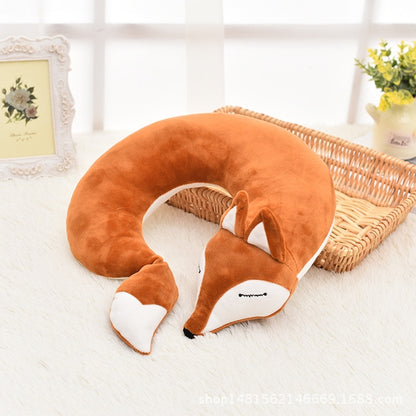 Joli oreiller de voyage en coton peluche en forme de U motif renard pour voiture, avion, 30x30x8cm