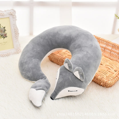 Joli oreiller de voyage en coton peluche en forme de U motif renard pour voiture, avion, 30x30x8cm