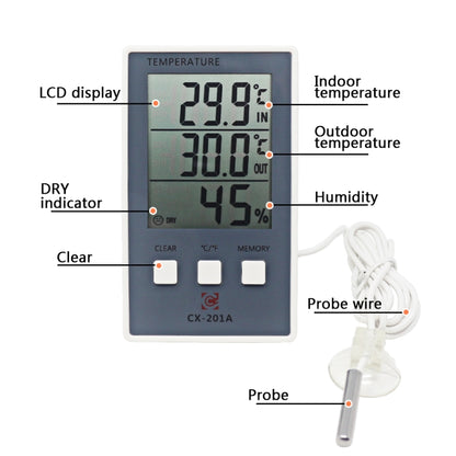 CX-201A LCD Digital Weather Station Thermometer Hygrometer Indoor  Outdoor Temperature Humidity Meter with Temperature Sensor, CX-201A