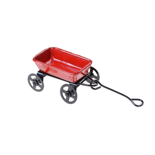 1:12 Mini Niedliches Puppenhaus Miniatur Metall Rot Kleiner Bollerwagen Gartenmöbel Zubehör Spielzeug für Heimdekor Geschenk, Roter kleiner Bollerwagen