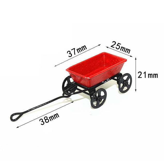 1:12 Mini mignonne maison de poupée miniature en métal rouge petit chariot de jardin jouet accessoire de mobilier pour la décoration de la maison cadeau, petit chariot rouge