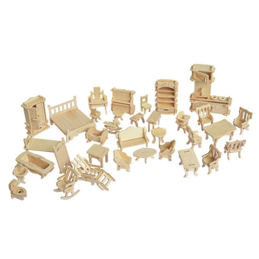 Miniatur-Puppenmöbel 3D-Holzpuzzle DIY Architekturmodell Kinderspielzeug Geschenke, 3D-Holzpuzzle