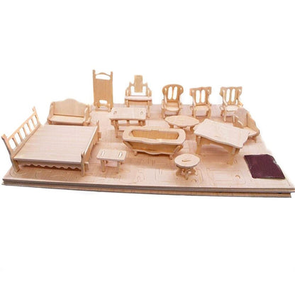 Miniatur-Puppenmöbel 3D-Holzpuzzle DIY Architekturmodell Kinderspielzeug Geschenke, 3D-Holzpuzzle