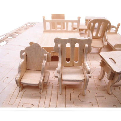 Miniatur-Puppenmöbel 3D-Holzpuzzle DIY Architekturmodell Kinderspielzeug Geschenke, 3D-Holzpuzzle